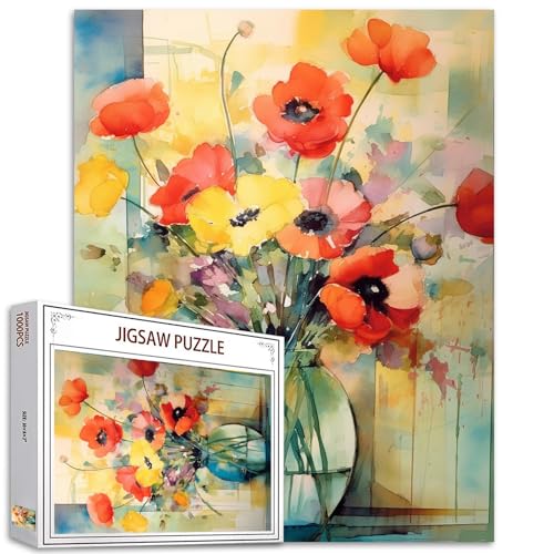 Tucocoo Aquarell-Mohnblumen-Puzzles für Erwachsene, 1000 Teile, Vase mit buntem Kunst-Puzzle, Blume, Bastelpuzzles für Heimdekoration, Geschenke, Familienpuzzle, perfekt für Spielabende Tucocoo Aquarell-Mohnblumen-Puzzles für Erwachsene, 1000 Teile, Vase mit buntem Kunst-Puzzle, Blume, Bastelpuzzles für Heimdekoration, Geschenke, Familienpuzzle, perfekt für Spielabende von Tucocoo