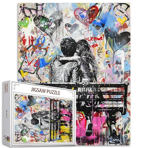 Tucocoo Banksy Graffiti-Puzzles für Erwachsene, 1000 Teile, Paare, die auf der Bank sitzen, Puzzle, 50 x 70 cm, Bunte DIY-Puzzles für Heimdekoration, Familienpuzzle, perfekt für Spieleabende von Tucocoo