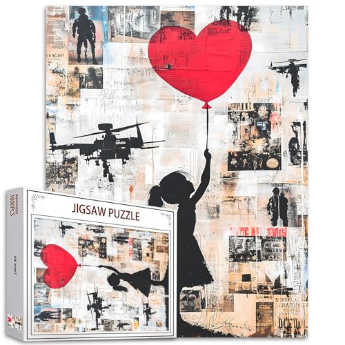 Tucocoo Banksy Mädchen Puzzles für Erwachsene 1000 Teile, Roter Ballon Graffiti Kunst Puzzles für Erwachsene DIY Handwerk Puzzles für Heimdekoration Geschenke, Familie herausforderndes Puzzle Perfekt von Tucocoo