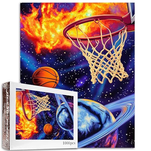 Tucocoo Basketball mit Flammen Puzzle 1000 Teile Puzzles für Erwachsene, Sport Themed Fantasy Space Art Puzzles für anspruchsvolle Familienaktivitätsspiele DIY Handwerk Puzzle für Heimdekoration von Tucocoo