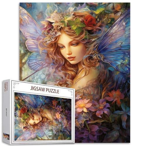 Tucocoo Blumenfee weibliches Puzzle 1000 Teile Puzzles für Erwachsene, Schmetterlings-Mädchen-Porträts Kunst-Puzzles für anspruchsvolle Familienaktivitätsspiele DIY-Puzzle für Heimdekor-Geschenke von Tucocoo