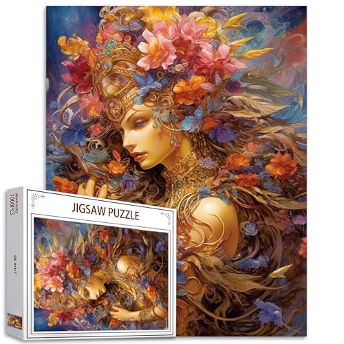 Tucocoo Blumenmädchen-Puzzle, 1000 Teile, Puzzles für Erwachsene, schöne Frau, Göttin, abstrakte Kunst, Puzzles für anspruchsvolle Familienaktivitäten, 68,6 x 50,8 cm, DIY-Puzzle für Heimdekoration, von Tucocoo