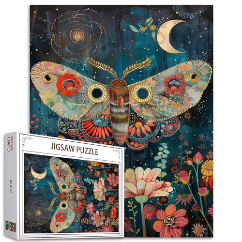 Tucocoo Blumenmotten-Puzzles für Erwachsene, 1000 Teile, abstrakte Wildblumen, Kunst-Puzzle, 70 x 50 cm, buntes DIY-Puzzle, für Heimdekoration, Geschenke, Familienpuzzle, perfekt für Spieleabende von Tucocoo