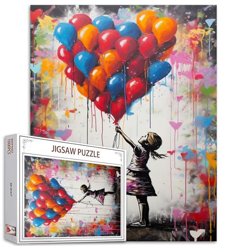 Tucocoo Bunte Ballon-Puzzles für Erwachsene, 1000 Teile, Banksy Little Girl Street Artwork Puzzle 50 x 70 cm, Bunte DIY-Puzzles für Heimdekoration, Familienpuzzle, perfekt für Spieleabende von Tucocoo