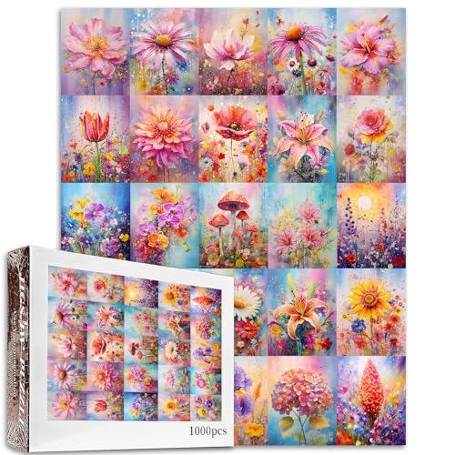 Tucocoo Bunte Blumen-Puzzle, 1000 Teile, unmögliche Puzzles für Erwachsene, Blüten-Thema, Collage, Kunst-Puzzle, schwierige, herausfordernde Familienaktivitätsspiele, DIY-Puzzle für Heimdekoration, von Tucocoo