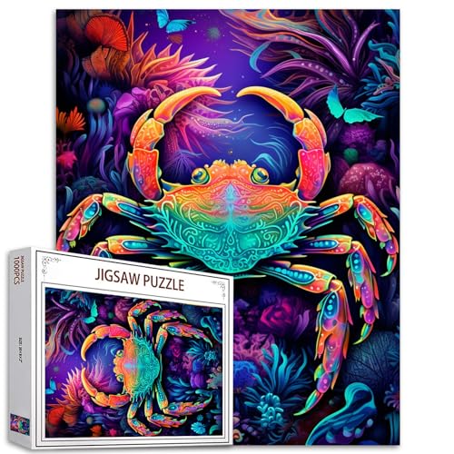 Tucocoo Bunte Krabben-Puzzles für Erwachsene, 1000 Teile, Meeresorganismus, Ozean, Tierkunst-Puzzle, DIY-Bastelpuzzles für Heimdekoration, Familienpuzzle, perfekt für Spieleabende, 70 x 50 cm von Tucocoo