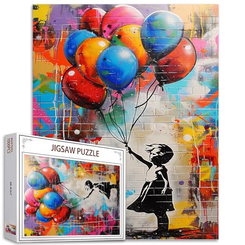 Tucocoo Buntes Ballon-Puzzle, 1000 Teile, Puzzles für Erwachsene, Banksy Girl Street Pop Art Puzzles für anspruchsvolle Familienaktivitäten, 68,6 x 50,8 cm, DIY-Puzzle für Heimdekoration, Geschenke von Tucocoo