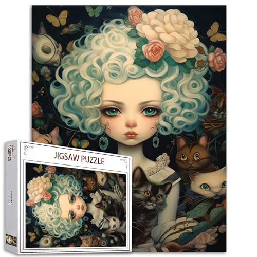 Tucocoo Curly-Haired Doll Jigsaw Puzzle 1000 Pieces Puzzles for Adults, Cat Jigsaw Puzzles for Challenging Family Activity Games DIY Puzzle for Home Wall Decor Gifts - 20 x 27 Inches von Tucocoo