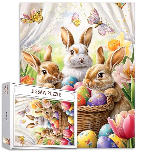 Tucocoo Entzückende Hasen-Puzzles für Erwachsene, 1000 Teile, Osterhasen-Eier, Themenkunst, buntes Bastelpuzzle für Heimdekoration, Geschenke, Familien-Puzzle, perfekt für Spielabende von Tucocoo