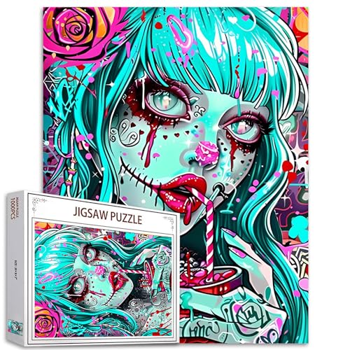 Tucocoo Fantasy Girl Puzzle 1000 Teile Puzzles für Erwachsene, Graffiti Sugar Woman Portrait Kunst Puzzles für anspruchsvolle Familienaktivitäten, buntes DIY-Puzzle für Heimdekoration, Geschenke von Tucocoo