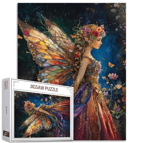 Tucocoo Farbenfrohes Romantisches Feen-Puzzle für Erwachsene, 1000 Teile, schöne Blumen, Nachtelfen, Kunst-Puzzle, DIY-Bastelpuzzles für Heimdekoration, Geschenke, Familienpuzzle, perfekt für von Tucocoo