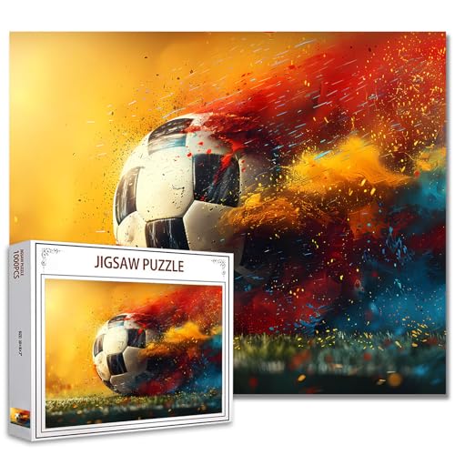 Tucocoo Flying Soccer Jigsaw Puzzle 1000 Teile Puzzles für Erwachsene, Sportballkunst-Puzzles für schwierige herausfordernde Familienaktivität, Lernspiele, DIY-Handwerk, Puzzle für Heimdekoration, von Tucocoo