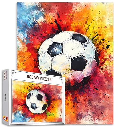 Tucocoo Fußball-Puzzles für Erwachsene, 1000 Teile, Fußball-Aquarell-Kunst-Puzzles für Erwachsene, DIY-Bastelpuzzles für Heimdekoration, Geschenke, Familien-Puzzle, perfekt für Spieleabende von Tucocoo