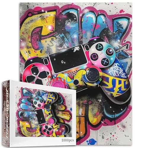 Tucocoo Gamer-Pop-Art-Puzzle, 1000 Teile, Puzzles für Erwachsene, Gaming-Controller, Straßenkunst-Puzzles für anspruchsvolle Familienaktivitäten, buntes DIY-Handarbeitspuzzle für Heimdekoration, von Tucocoo