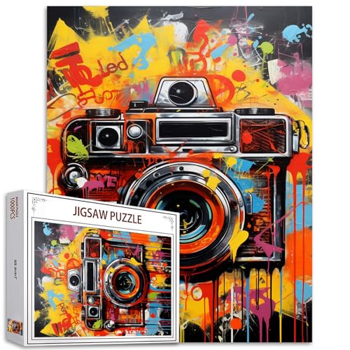 Tucocoo Graffiti-Kamera-Puzzles für Erwachsene, 1000 Teile, Banksy-Street-Pop-Art-Puzzle, 70 x 50 cm, Bunte DIY-Puzzles für Heimdekoration, Geschenke, Familienpuzzle, perfekt für Spieleabende von Tucocoo