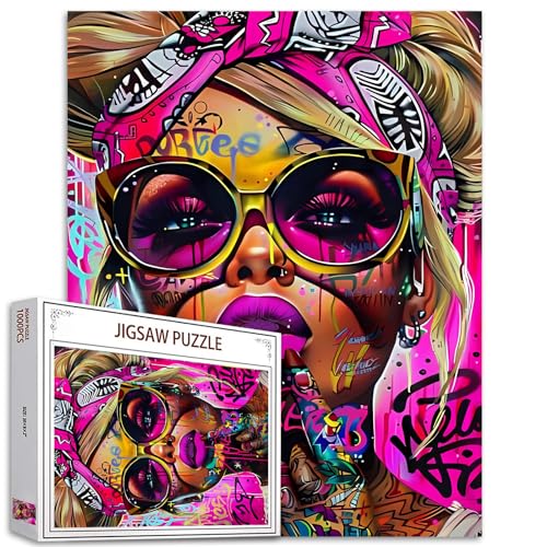 Tucocoo Graffiti-Puzzles für Erwachsene, 1000 Teile, modische Frau mit Sonnenbrille, Kunst-Puzzle, buntes DIY-Puzzle, für Heimdekoration, Familienpuzzle, perfekt für Spieleabende von Tucocoo