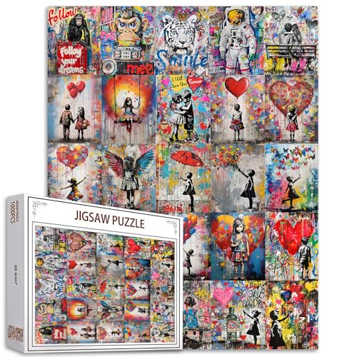 Tucocoo Graffiti-Street-Kunst-Puzzle, 1000 Teile, unmögliche Puzzles für Erwachsene, buntes Banksy-Mädchen-Collage, Artwrok-Puzzles für anspruchsvolle Familienaktivitäten, DIY-Puzzle für von Tucocoo