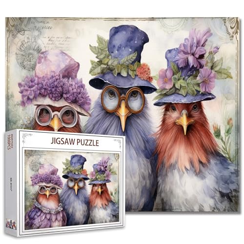 Tucocoo Hahn-Familien-Puzzles für Erwachsene, 1000 Teile, Elegante Hühner, lustiges Tierkunst-Puzzle, Bunte DIY-Puzzles für Heimdekoration, Geschenke, Familienpuzzle, perfekt für Spieleabende von Tucocoo