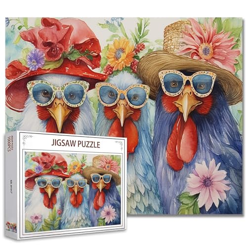 Tucocoo Hahn-Puzzles für Erwachsene, 1000 Teile, Tiere, Tropische Blumen, Kunstwerk-Puzzle, 70 x 50 cm, bunt, DIY-Puzzles für Heimdekoration, Familienpuzzle, perfekt für Spieleabende von Tucocoo