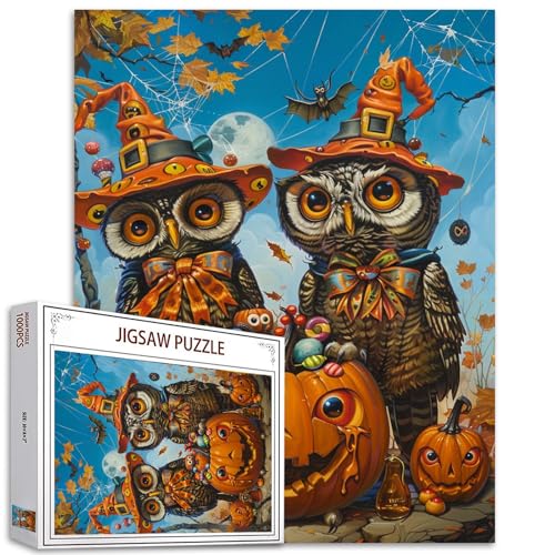 Tucocoo Halloween-Party-Puzzles für Erwachsene, 1000 Teile, niedliche Eulen, böser Kürbis, Kunstmalerei, 70 x 50 cm, Bunte DIY-Puzzles für Heimdekoration, Geschenke, Familienpuzzle, perfekt für von Tucocoo