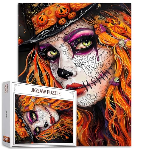 Tucocoo Halloween-Puzzle für Mädchen, 1000 Teile, Puzzles für Erwachsene, Spinnennetz, gruseliges Gesicht, Portrait-Kunst-Puzzles für anspruchsvolle Familienaktivitäten, buntes DIY-Puzzle für von Tucocoo