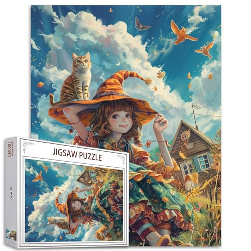 Tucocoo Halloween-Puzzle für Mädchen, 1000 Teile, Puzzles für Erwachsene, schöne Katze, lustige, rustikale Kunst-Puzzles für anspruchsvolle Familienaktivitäten, buntes DIY-Handarbeitspuzzle für von Tucocoo