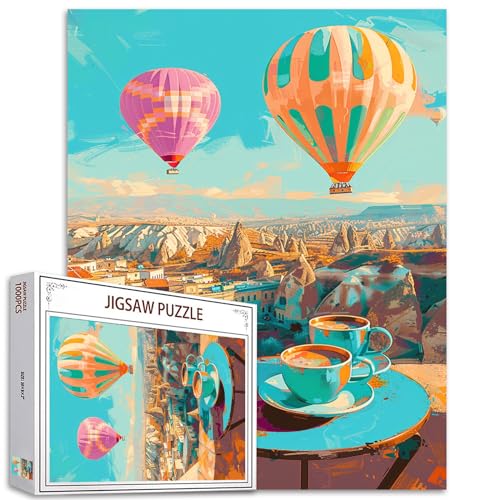 Tucocoo Heißluftballon-Puzzle, 1000 Teile, Puzzles für Erwachsene, Kaffeelandschaft, Kunst-Puzzles für anspruchsvolle Familienaktivitäten, 70 x 50 cm, buntes DIY-Puzzle für Heimdekoration von Tucocoo