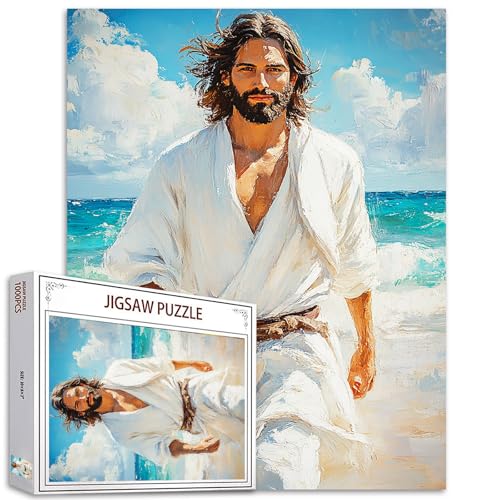 Tucocoo Jesus Christus Puzzle 1000 Teile Puzzles für Erwachsene, Jesus Walking on The Beach Art Jigsaw Puzzles für anspruchsvolle Bildung Familie Aktivitätsspiele DIY Handwerk Puzzle für von Tucocoo