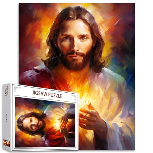 Tucocoo Jesus-Porträt-Puzzles für Erwachsene, 1000 Teile, Heiliges Herz, christliche, abstrakte Kunst, Puzzle Bunte DIY-Puzzles für Heimdekoration, Geschenke, Familienpuzzle, perfekt für Spieleabende von Tucocoo