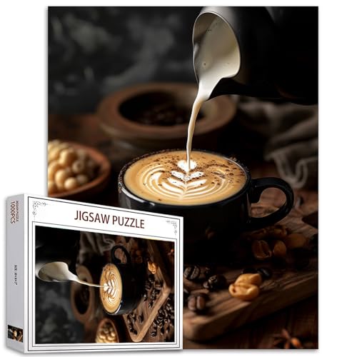 Tucocoo Kaffeebohnen-Puzzle, 1000 Teile, Puzzles für Erwachsene, Kaffeetasse, Lebensmittelkunst, Puzzles für anspruchsvolle Familienaktivitäten, 70 x 50 cm, buntes DIY-Puzzle für Heimdekoration von Tucocoo