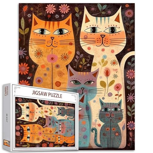 Tucocoo Katzenpuzzles für Erwachsene, 1000 Teile, abstrakte Blumen, Tiere, Kunstwerk-Puzzle, 50 x 70 cm, bunt, DIY-Puzzle, für Zuhause, Wanddekoration, Geschenke, Familienpuzzle, perfekt für von Tucocoo