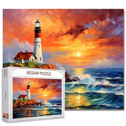 Tucocoo Leuchtturm Meereslandschaft Puzzle 1000 Teile Puzzles für Erwachsene Portland Scheinwerfer Landschaft Puzzle für Familienaktivitätsspiele Buntes Puzzle für Heimdekoration Geschenke 70 x 50 cm von Tucocoo