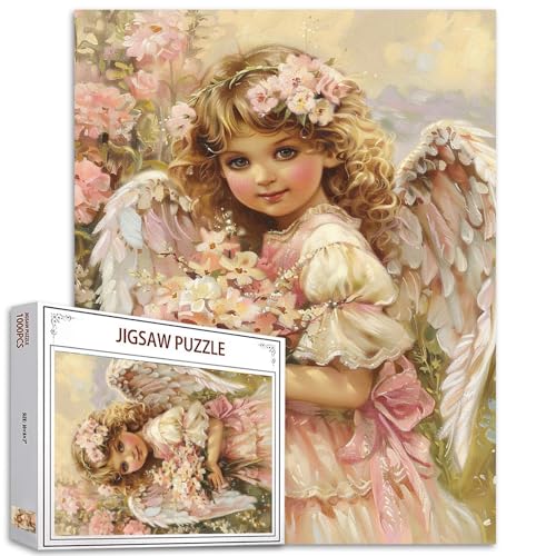 Tucocoo Lovely Angel Girl Puzzle für Erwachsene, 1000 Teile, kleines Mädchen, Garten, Blumen, Kunst-Puzzle, bunt, DIY-Bastelpuzzles für Heimdekoration, Geschenke, Familienpuzzle, perfekt für von Tucocoo