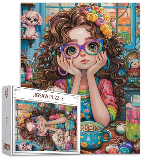 Tucocoo Lovely Little Girl Puzzle 1000 Teile Puzzles für Erwachsene, niedlicher Pudel-Hund, Kunst-Puzzles für anspruchsvolle Familienaktivitäten, 68,6 x 50,8 cm, buntes DIY-Puzzle für Heimdekoration, von Tucocoo