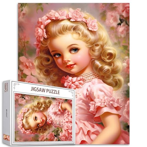 Tucocoo Lovely Little Girl Puzzle für Erwachsene, 1000 Teile, rosa Mädchen, Vintage-Kunst-Puzzle, 70 x 50 cm, bunt, DIY-Puzzle, Heimdekoration, Geschenke, Familienpuzzle, perfekt für Spielabende von Tucocoo