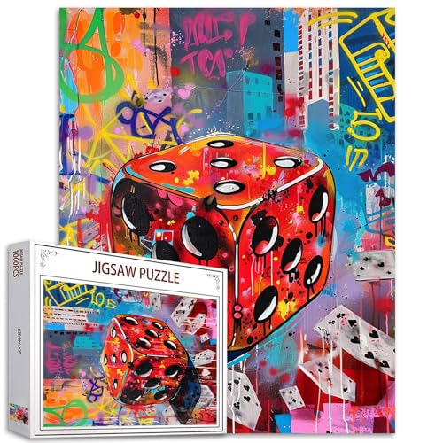 Tucocoo Lustige Casino-Würfel-Puzzles für Erwachsene, 1000 Teile, Retro-Graffiti-Street-Pop-Art-Puzzle, 70 x 50 cm, Bunte DIY-Puzzles für Heimdekoration, Familienpuzzle, perfekt für Spieleabende von Tucocoo