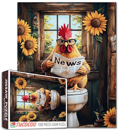 Tucocoo Lustiger Hahn auf Toilette 1000 Teile Puzzle für Erwachsene, Huhn mit Brille Lesen Zeitung und Sonnenblumen Jigsaw, Bauernhaus Badezimmer Wandkunst Puzzle Geschenk, Familienspiele Tucocoo Lustiger Hahn auf Toilette 1000 Teile Puzzle für Erwachsene, Huhn mit Brille Lesen Zeitung und Sonnenblumen Jigsaw, Bauernhaus Badezimmer Wandkunst Puzzle Geschenk, Familienspiele von Tucocoo