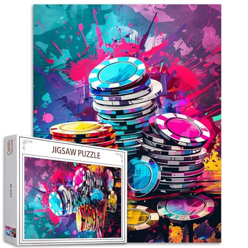 Tucocoo Luxus Casino Chips Puzzle 1000 Teile Puzzles für Erwachsene, Graffiti-Street-Kunst-Puzzles für anspruchsvolle Familienaktivitäten, buntes DIY-Handarbeitspuzzle für Heimdekoration, Geschenke von Tucocoo