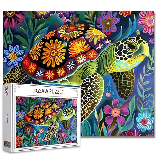 Tucocoo Meeresschildkröten-Puzzle, 1000 Teile, Puzzles für Erwachsene, mexikanischer Volkskunst-Stil, Puzzles für anspruchsvolle Familienaktivitäten, buntes DIY-Handarbeitspuzzle für Heimdekoration von Tucocoo