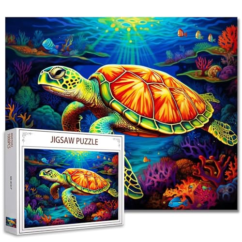 Tucocoo Meeresschildkröten-Puzzles für Erwachsene, 1000 Teile, Ozean-Tiere, Fische, Koralle, abstrakte Kunst, Puzzle, bunt, DIY-Bastelpuzzles für Heimdekoration, Familienpuzzle, perfekt für von Tucocoo