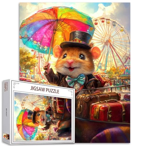 Tucocoo Niedliche Bär Tier Puzzles für Erwachsene 1000 Stück Vintage Auto DIY Handarbeit Puzzles Riesenrad Puzzle für Heimdekoration Herausforderung Großes Puzzle Lernspiele Einzigartige Geschenke von Tucocoo