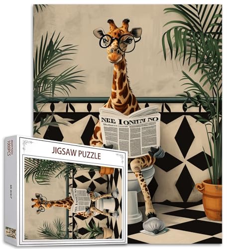 Tucocoo Niedliche Giraffe auf Toiletten-Puzzles für Erwachsene, 1000 Teile, lustige Tier-nordische Badekunst, DIY-Bastelpuzzles für Heimdekoration, Geschenke, Familie herausforderndes Puzzle, perfekt von Tucocoo