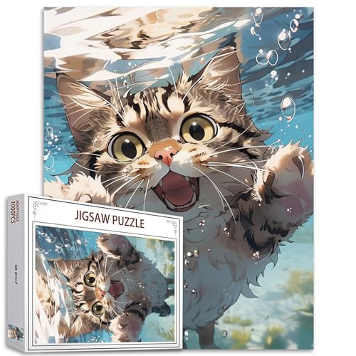 Tucocoo Niedliche Katzen-Puzzles für Erwachsene, 1000 Teile, Schwimmkätzchen, Kunst-Puzzle, 70 x 50 cm, buntes DIY-Handarbeitspuzzle, für Heimdekoration, Geschenke, Familienpuzzle, perfekt für von Tucocoo