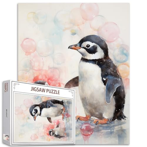 Tucocoo Niedliches Pinguin-Puzzles für Erwachsene, 1000 Teile, Tier- und Blasen, Kunst-Puzzle, bunt, DIY-Bastelpuzzles für Heimdekoration, Geschenke, Familienpuzzle, perfekt für Spielabende, 70x50cm von Tucocoo