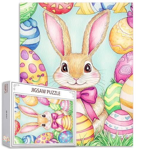 Tucocoo Osterhasen-Eier-Puzzle, 1000 Teile, Puzzles für Erwachsene, niedliches Kaninchen, Aquarell-Kunst-Puzzle für anspruchsvolle Familienaktivitäten, buntes Bastelpuzzle für Heimdekoration, von Tucocoo