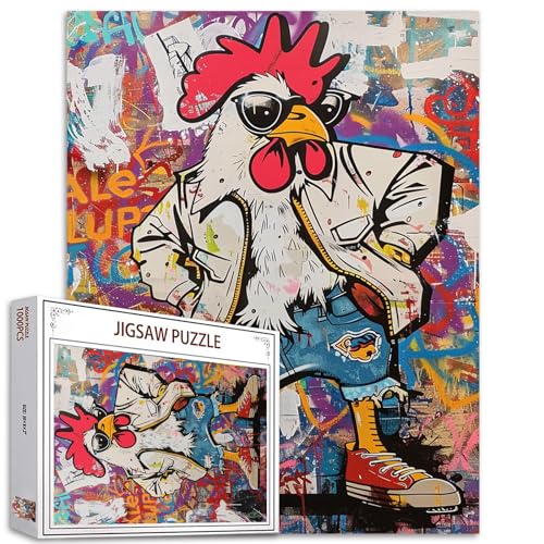 Tucocoo Punkish Rooster Puzzle 1000 Teile Puzzles für Erwachsene, Graffiti Huhn Street Art Puzzles für anspruchsvolle Familienaktivitäten, buntes DIY-Bastelpuzzle für Heimdekoration, Geschenke von Tucocoo