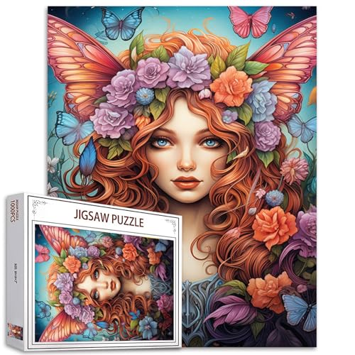 Tucocoo Puzzle mit Blumenfee, Mädchen, 1000 Teile, Puzzles für Erwachsene, Schmetterlings-Frau, Kunst-Puzzles für anspruchsvolle Familienaktivitäten, 68,6 x 50,8 cm, buntes DIY-Puzzle für von Tucocoo