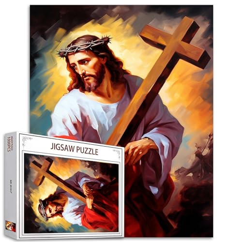 Tucocoo Puzzle mit Jesus Christus, 1000 Teile für Erwachsene, Holdin The Cross Christian Art Jigsaw Puzzles für anspruchsvolle Familienaktivitäten, buntes Bastelpuzzle für Heimdekoration, Geschenke von Tucocoo