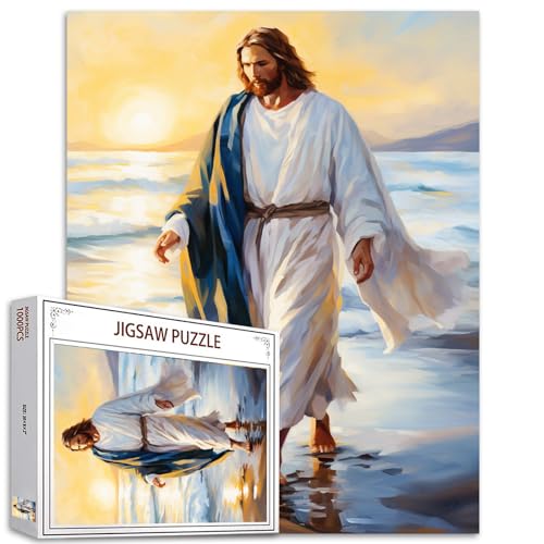 Tucocoo Puzzle mit Jesus Walking on The Beach, 1000 Teile, Puzzles für Erwachsene, Heiliger Glaube, Sonnenaufgang, Kunst-Puzzles für anspruchsvolle Familienaktivitäten, buntes DIY-Puzzle für von Tucocoo