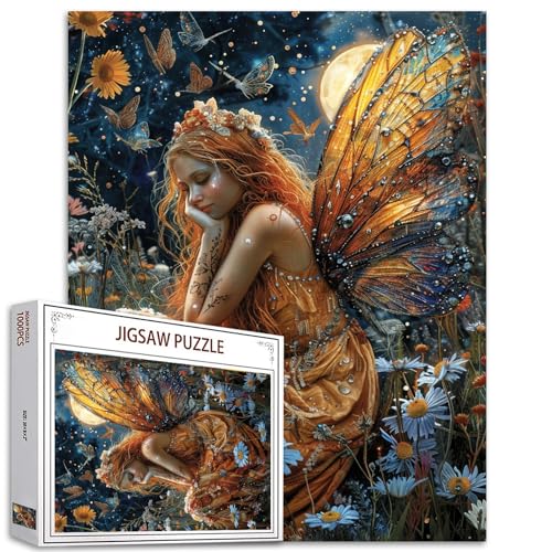 Tucocoo Puzzle mit Schmetterlingsfee, 1000 Teile, Puzzles für Erwachsene, Wildblumen, Puzzles für anspruchsvolle Familienaktivitäten, buntes DIY-Puzzle für Heimdekoration, Geschenke, 50 x 70 cm von Tucocoo